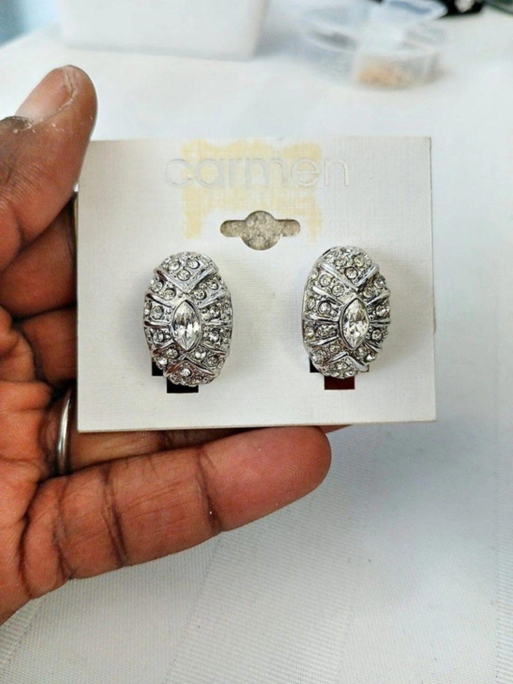 Carmen Statement Clip-On Earrings in Silver Like New